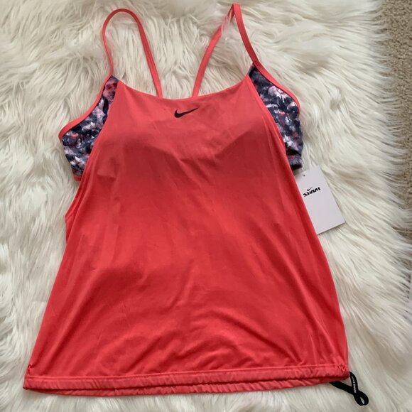 NIKE SWIM Women's Layered Tankini Top in Coral Sz MEDIUM - Picture 1 of 8